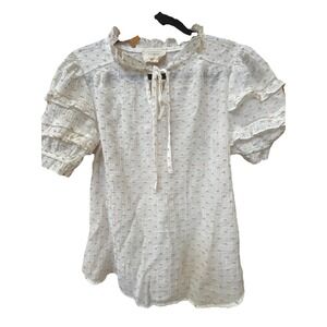 Flower & Feather Women's size Small Ivory‎ top with beige Raised Dots